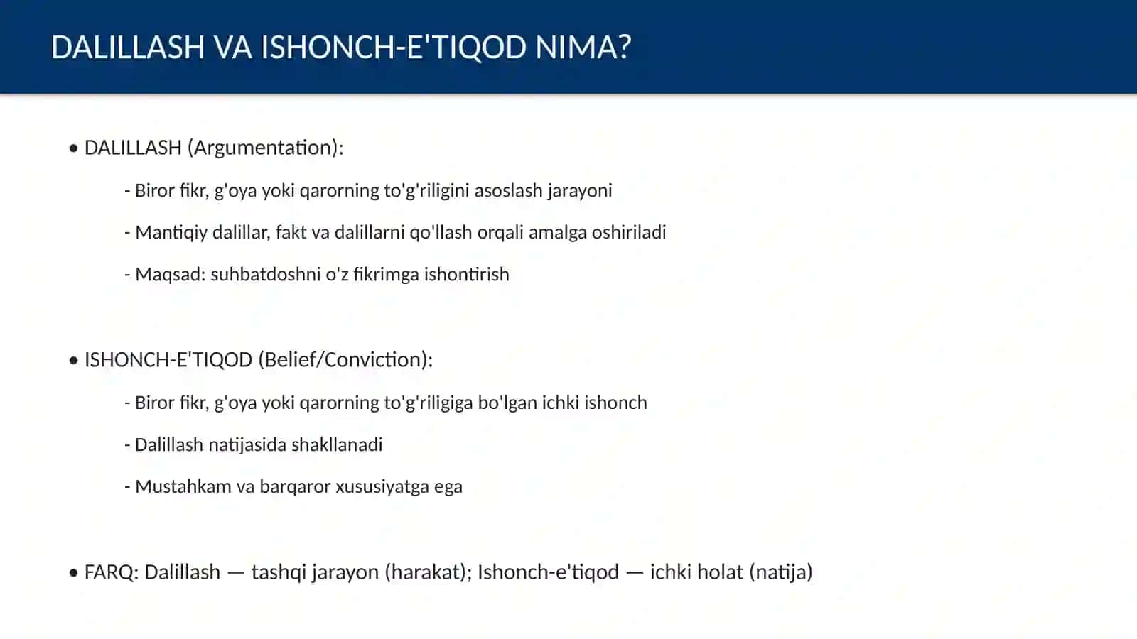Dalillash va ishonch-eʼtiqodning shakllanish jarayoni 4