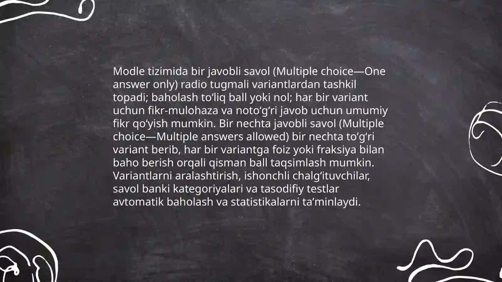 Moodle tizimida nazorat testlarini yaratish 4