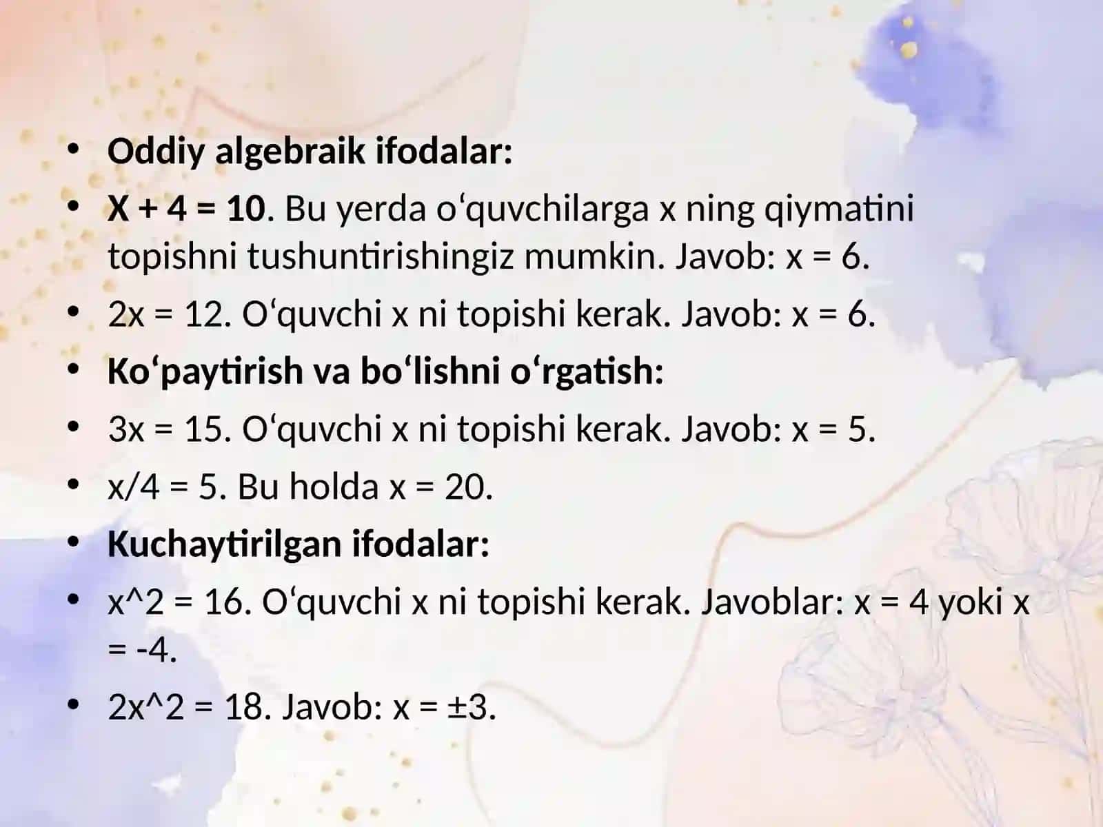 Algebra elementlarin o‘rgatish metodikasi. Ulush va kasr. O‘nlik kasr 4