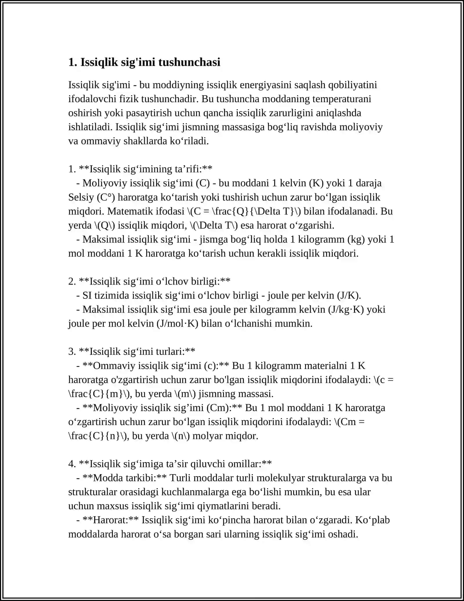 Issiqlik Sig'imi Tushunchasi 4