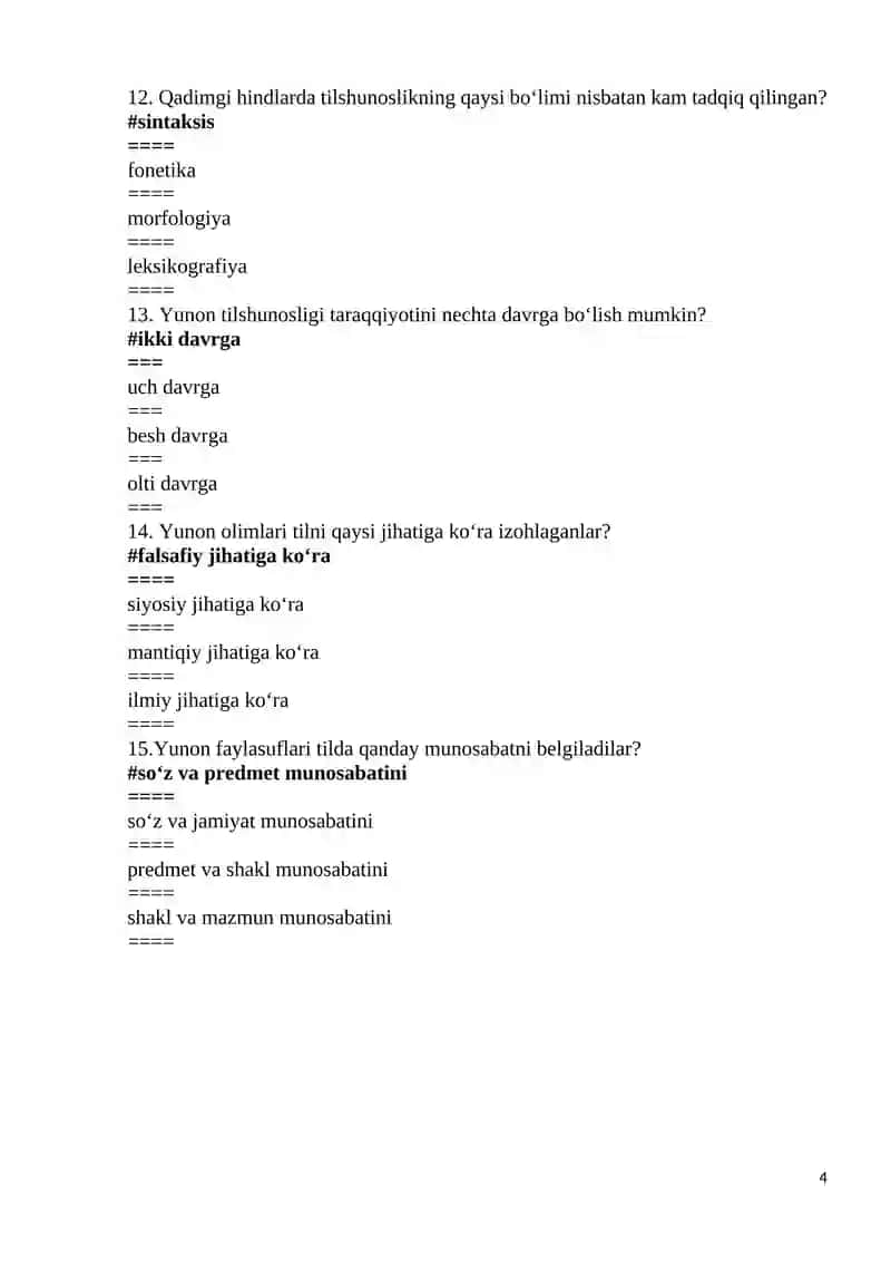 Umumiy tilshunoslik test savollari 4