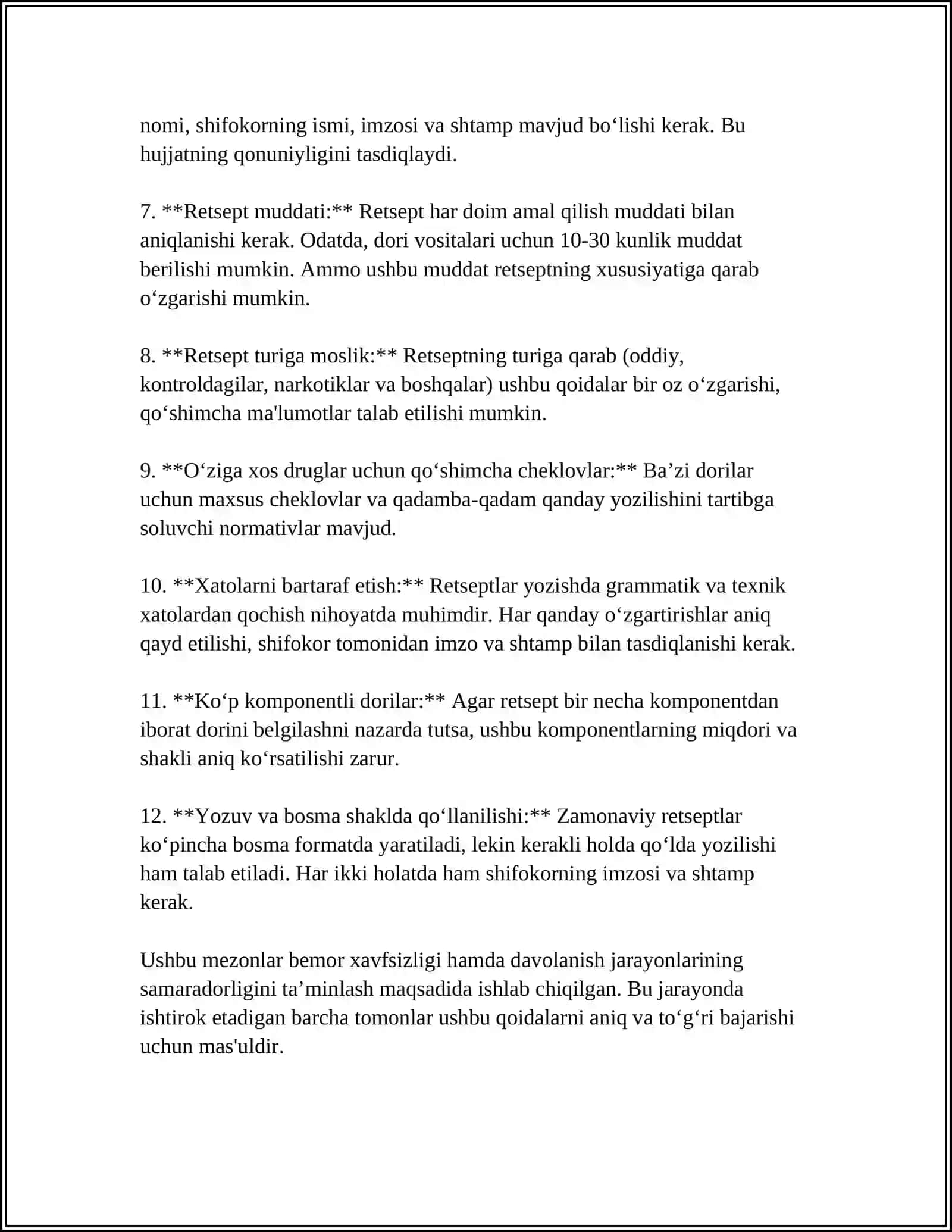 Retsept yozish mezonlari 4