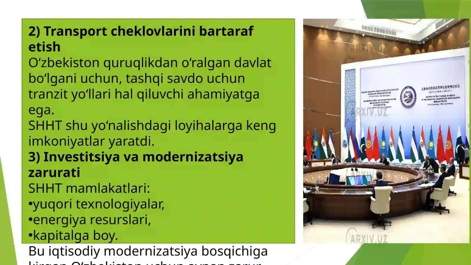 SHHT doirasidagi iqtisodiy hamkorlik: O‘zbekistonning ishtiroki 4
