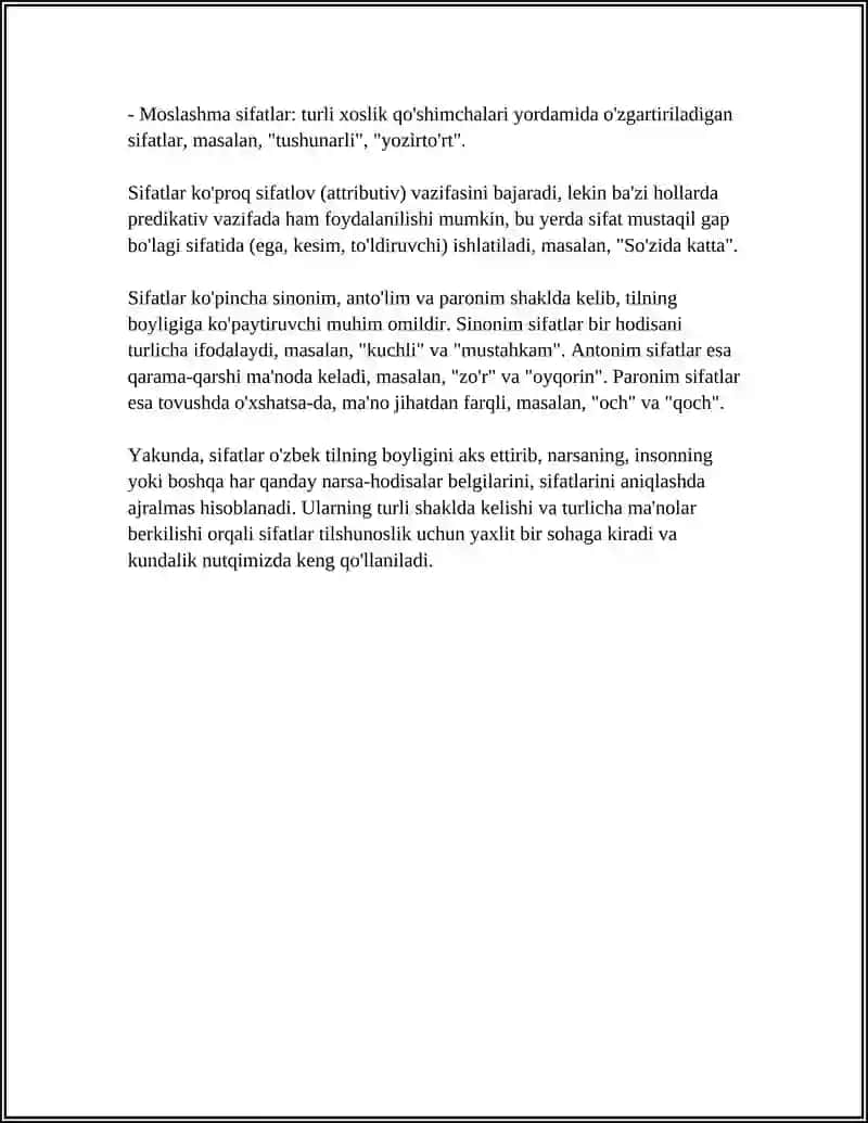 SIFAT SO'Z TURKUMI 4