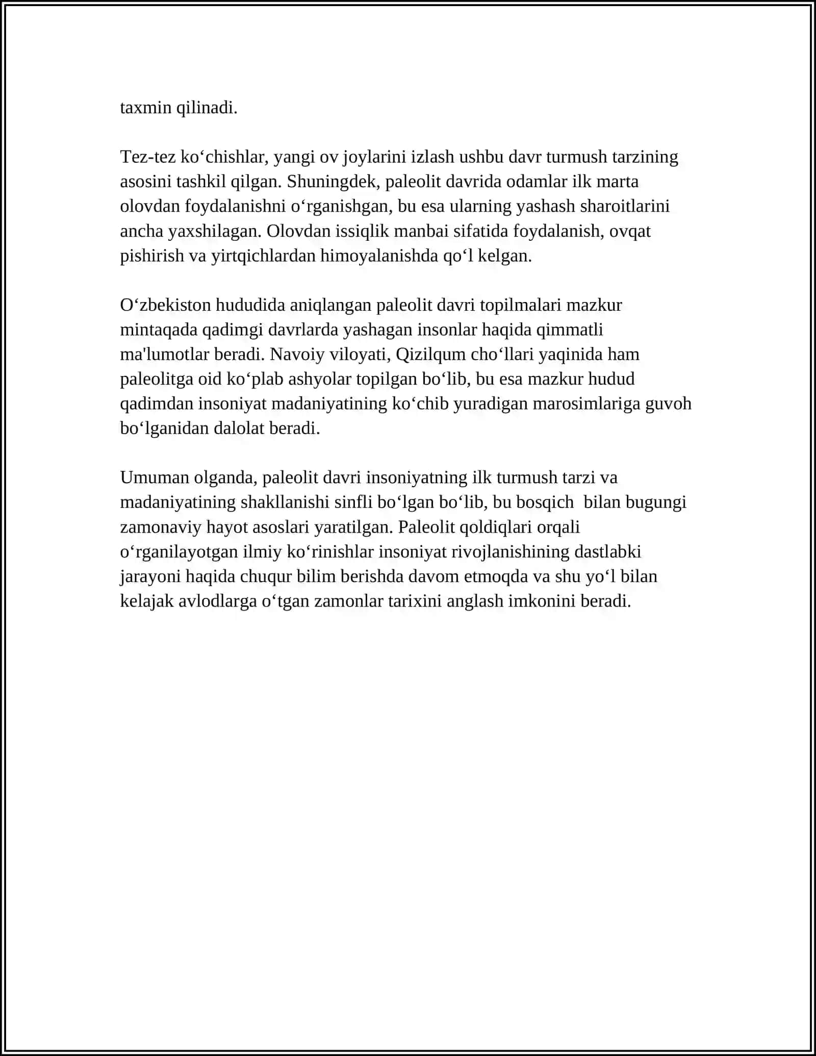 MUSTAQIL ISH Mavzu: POLEOLIT DAVRIARXEOLOGIK XÔJALIGI VA MODDIY MADANIYATI 4