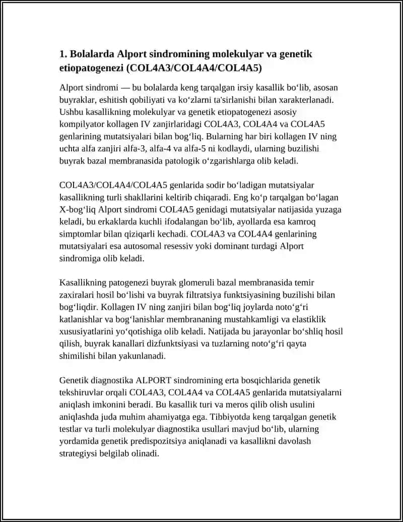 Bolalarda Alport Sindromi Etiopatogenezi 4