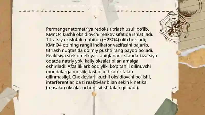 Oksidometriya, permanganatometriya, yodometriya 4