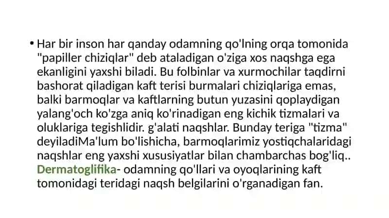 Odam genetikasining usullari: DERMOTOGLIFIKA usuli 4