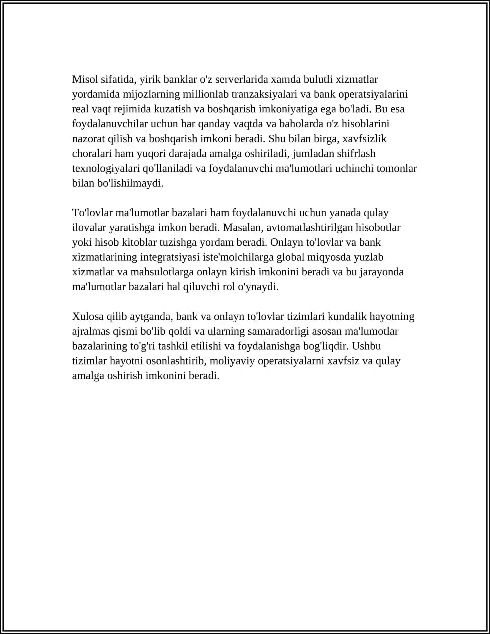 MA'LUMOTLAR BAZASINING KUNDALIK HAYOTDA QO'LLANILADIGAN MISOLLAR 4