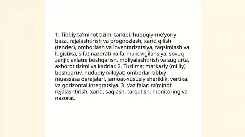 Tibbiy taminot va uning asosiy vazifalarini organish 4