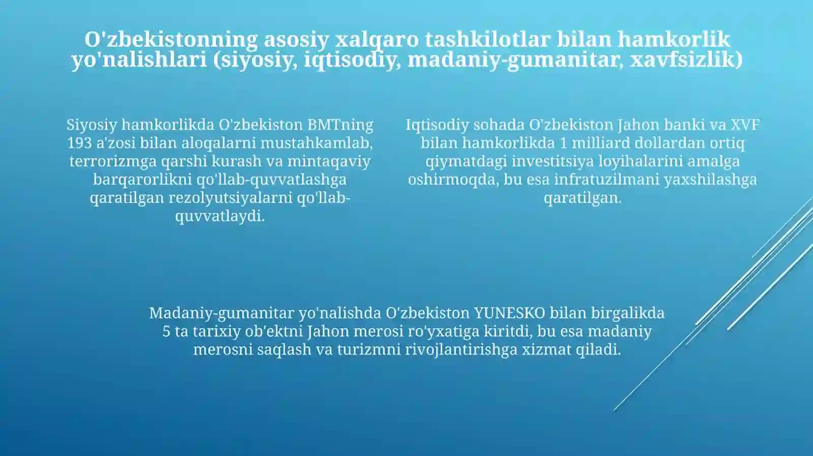 Oʻzbekistonning xalqaro tashkilotlar bilan hamkorlik aloqalari 4