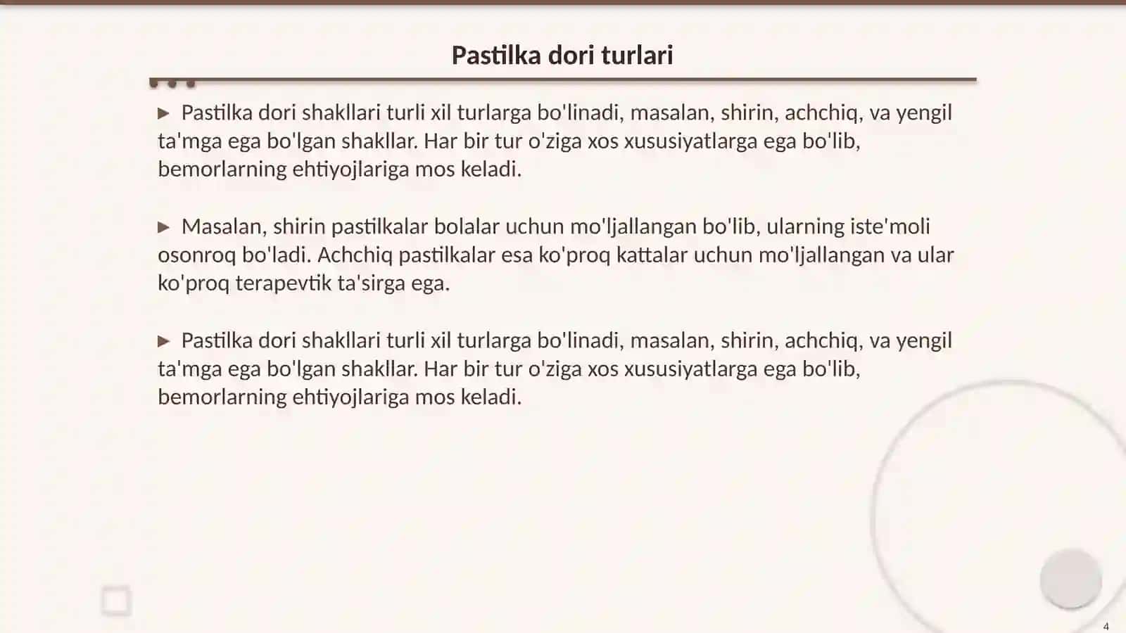 Pastilka dori shakllarini standartlash va sifatini tekshirish 4