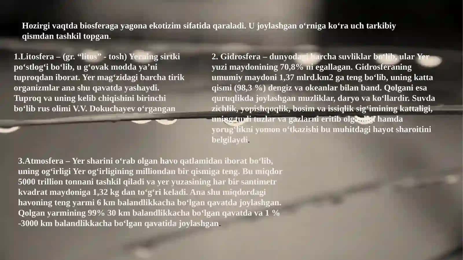 Biosfera, uning vazifalari. Tabiatda moddalarning aylanma harakati 4