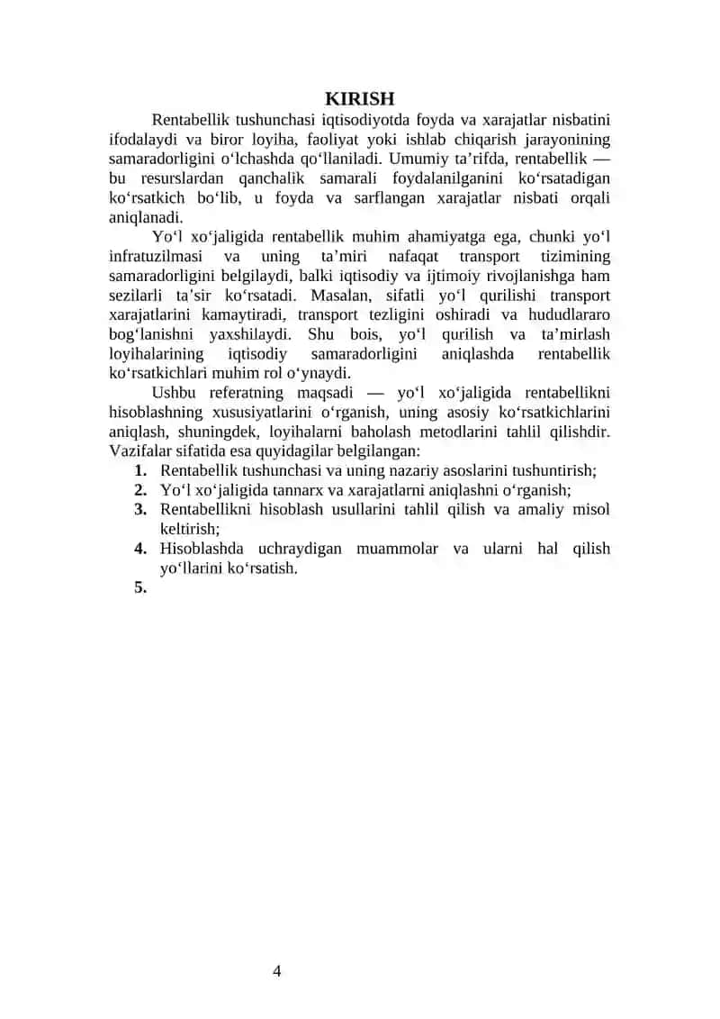 Yo‘l xo‘jaligida rentabellikni hisoblash xususiyatlari 4