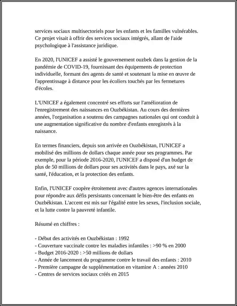 MUSTAQIL ISH: LA PRESENCE DE LʼUNICEF EN OUZBÉKISTAN 4