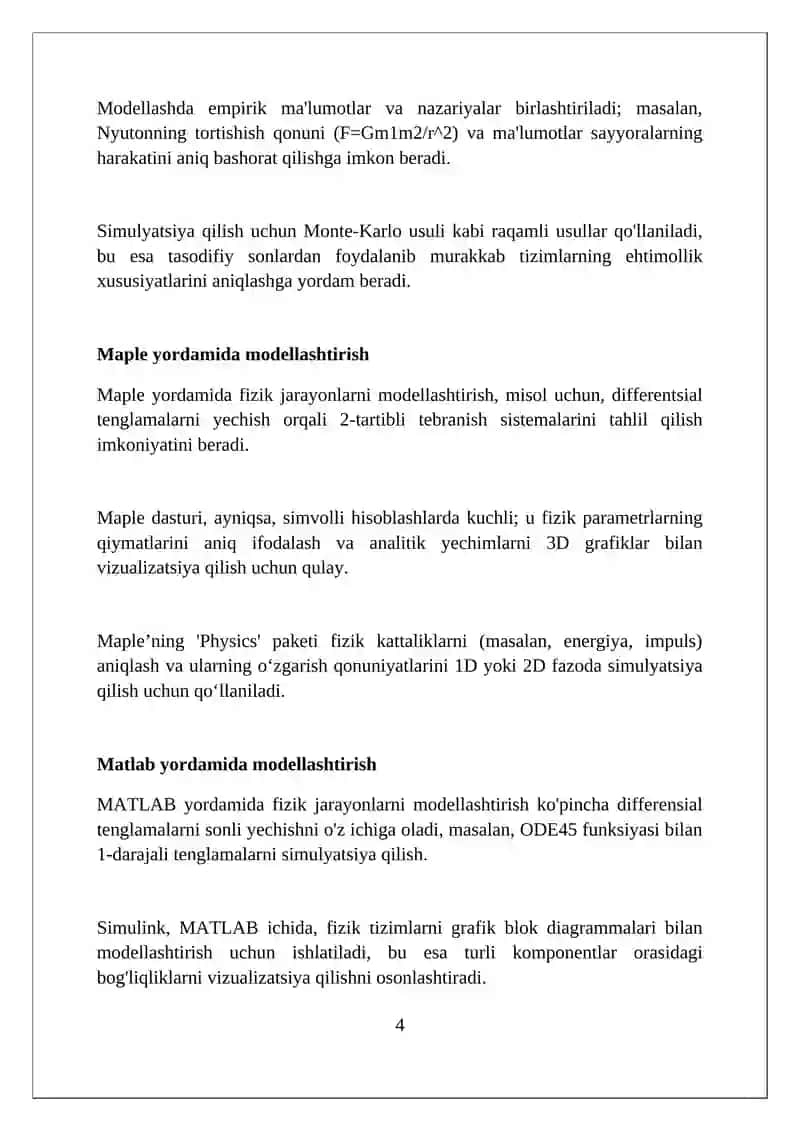 Fizik jarayonlarni Maple yoki Matlab yordamida modellashtirish 4