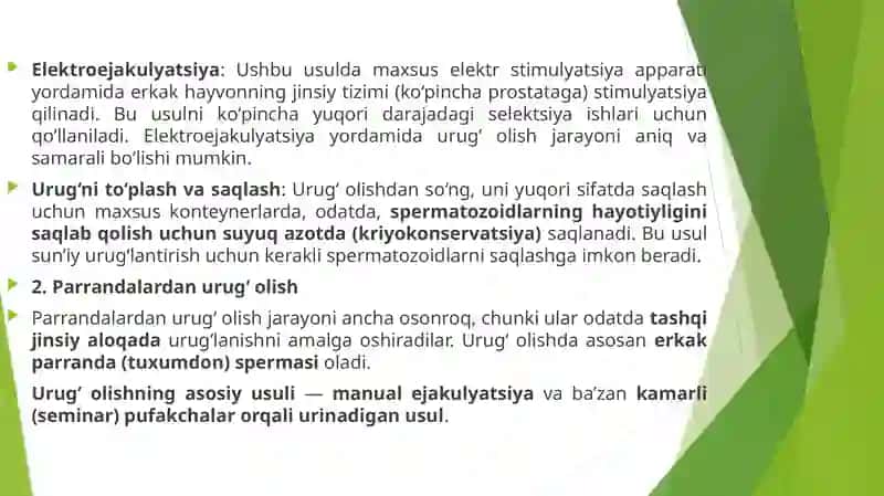 Erkak xayvonlar va parrandalardan urug` olish 4