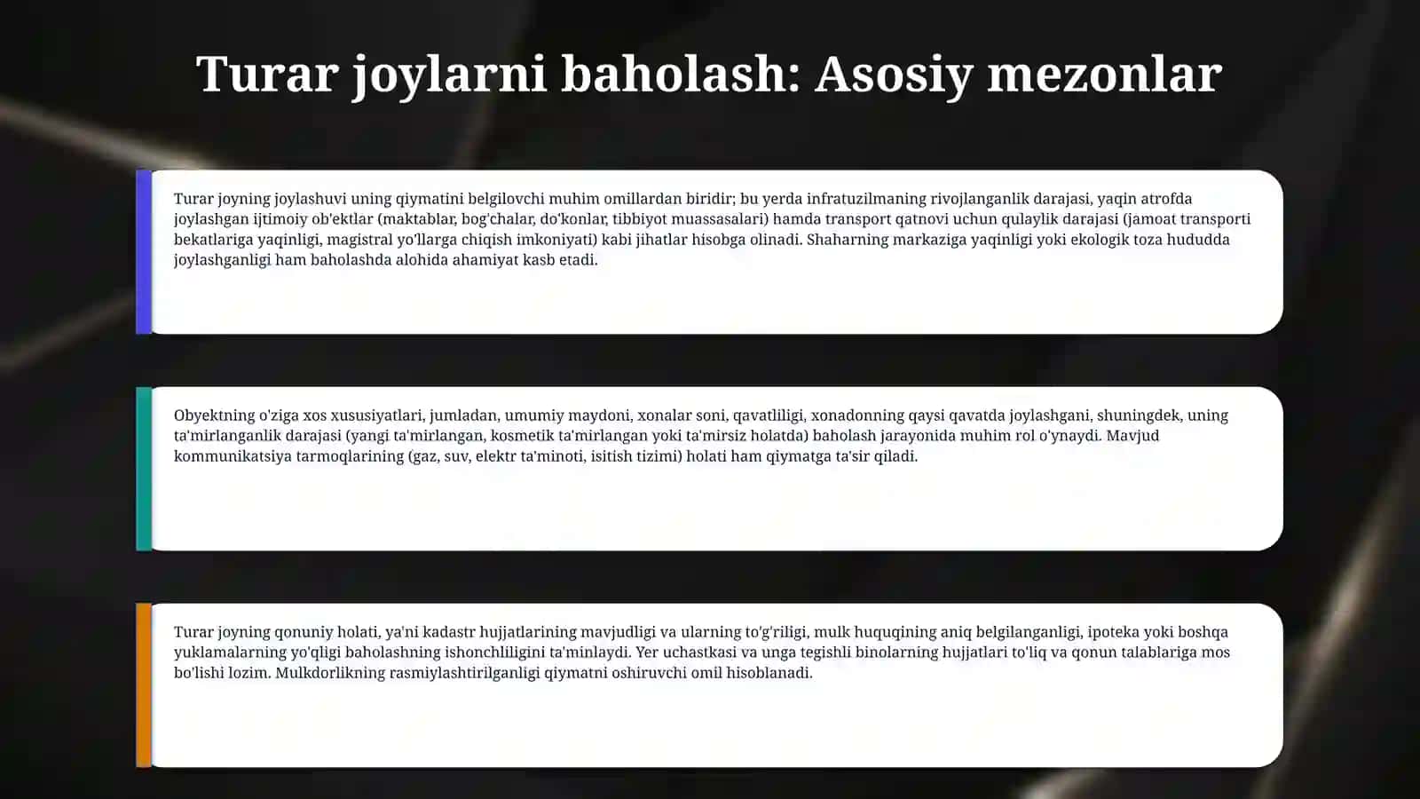 Turar va noturar joylarni baholash mezonlari 4