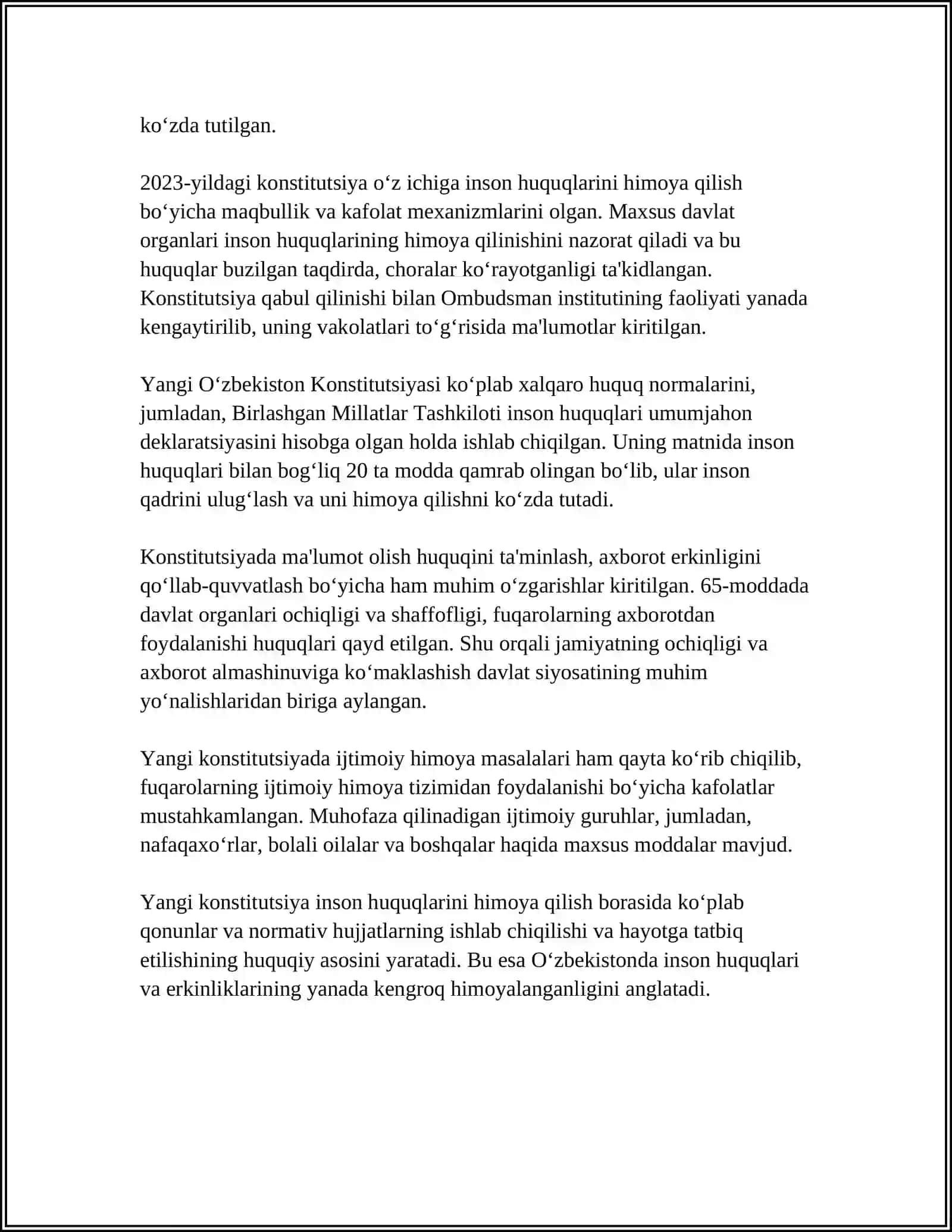 YANGI ÓZBEKISTONDA INSON HAQ-HUQUQLARI VA ERKINLIKLARI KAFOLATINING YARATILISHI 4
