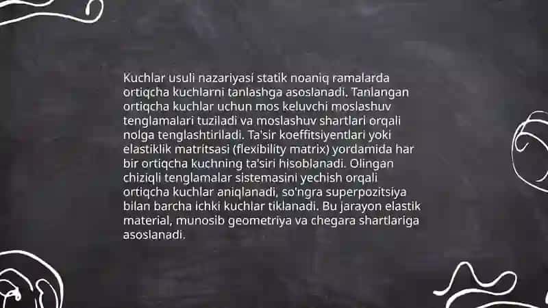 Statik noaniq ramalarni kuchlar usulida hisoblash by Bunyod Toʻrayev 4