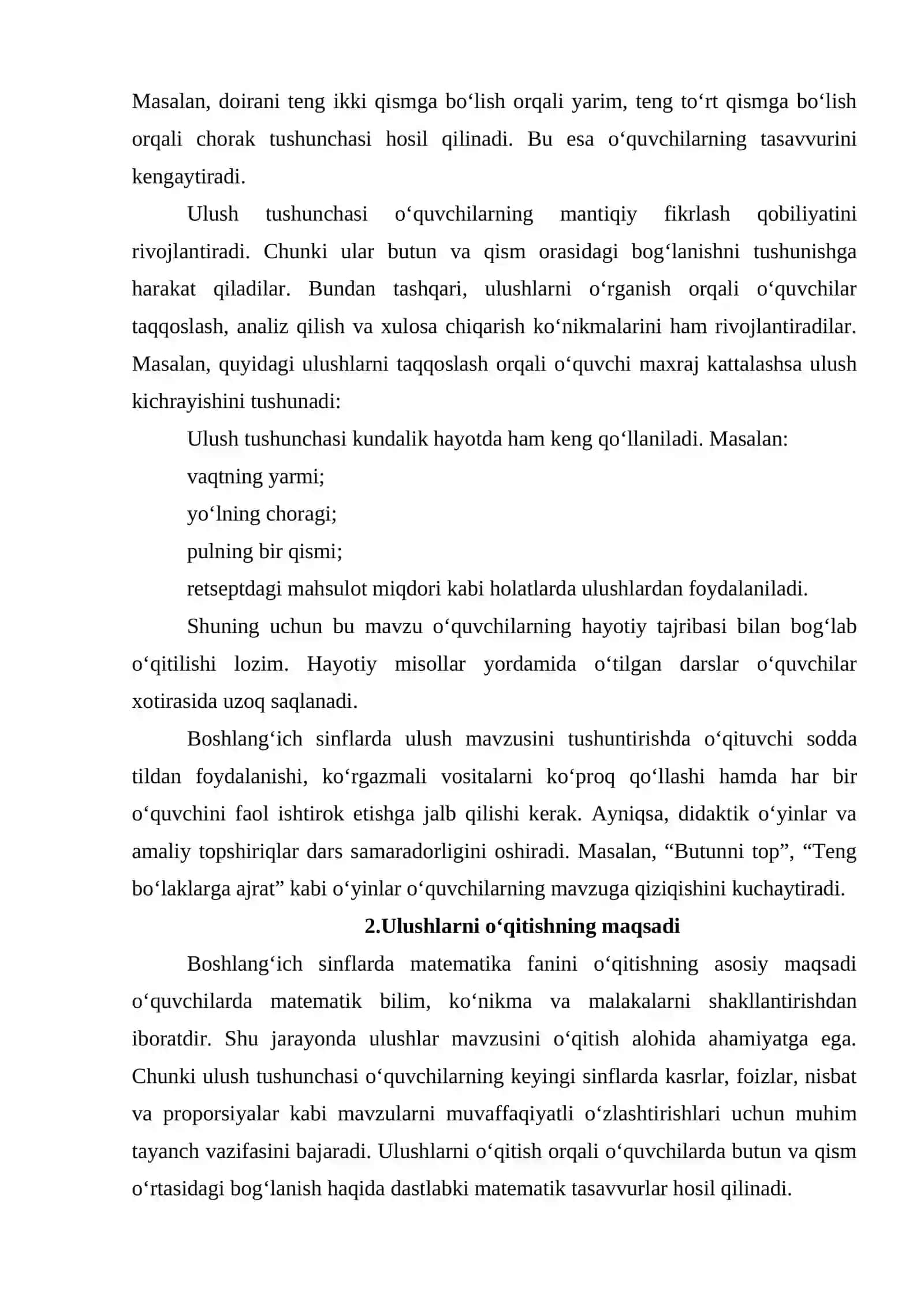 Boshlangʻich sinflarda ulushlar mavzusini tushuntirish 4