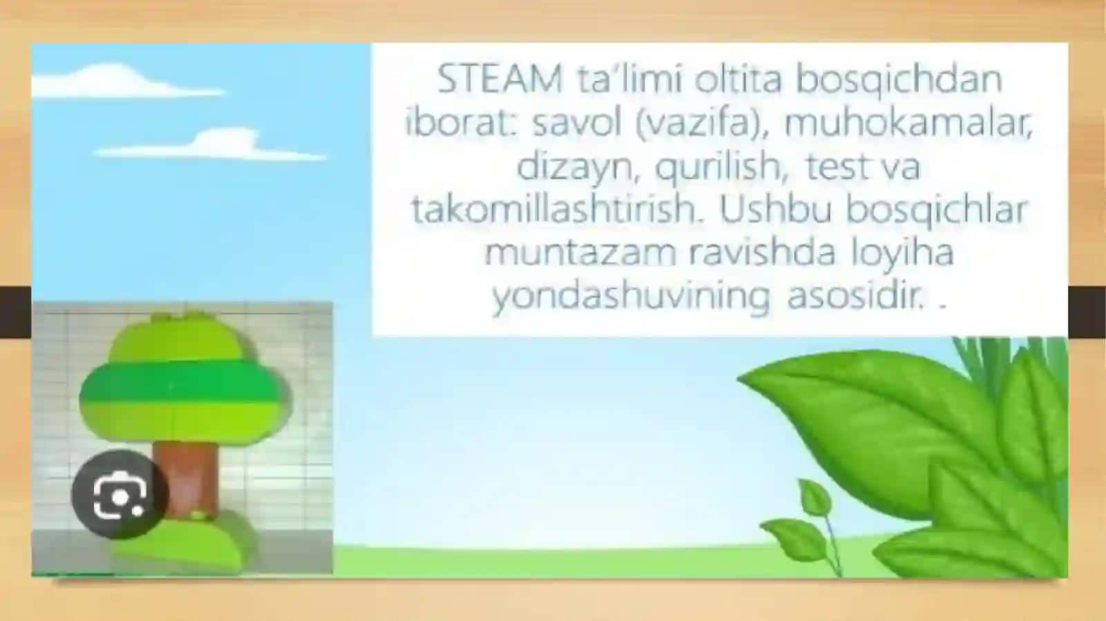 STEAM ta’lim texnalogiyasini amaliy qo’llash usullari. Maktabgacha ta’limda tabiatga oid bilimlar va badiiy estetik tarbiyaning integratsiyasi STEAM ta’lim texnalogiyasidan foydalanish. 4