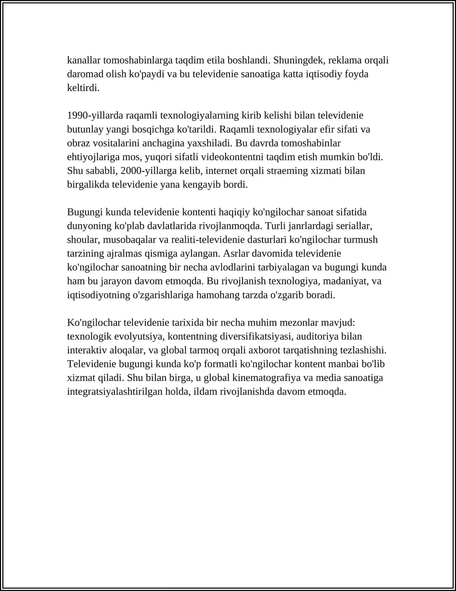 TELEVIDENIE - KO'NGILOCHAR SANOAT SIFATIDA 4