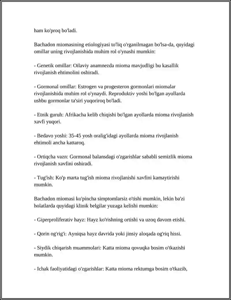 BACHADON MIOMASI. ENDOMETRIOZ. ETIOPATOGENEZI KLINIKASI TASHXISI 4