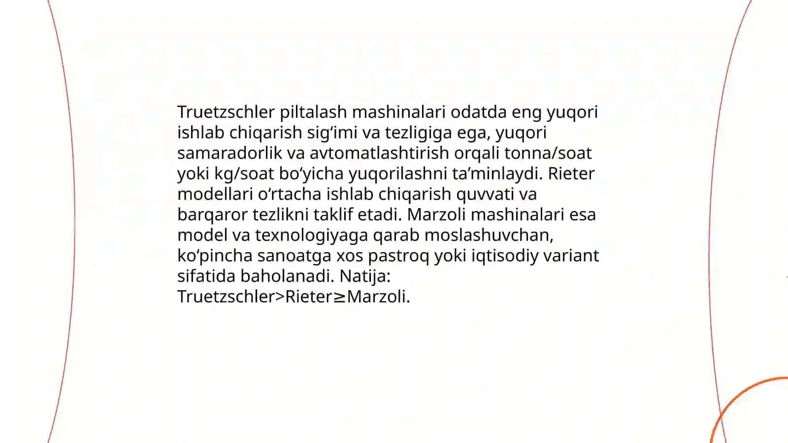 Truetzschler, Rieter va Marsoli kompaniyalarining piltalash mashinalari umumiy taqdimoti 4