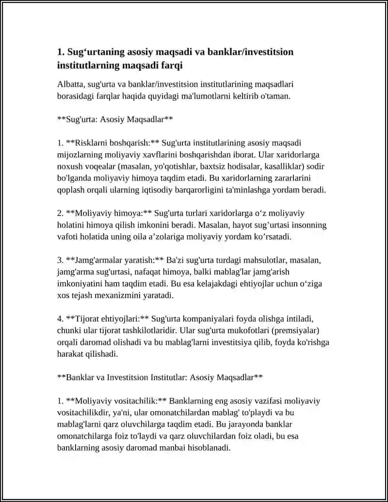 SUGʻURTANING BPSHQA MOLIYAVIY INSTITUTLARDAN FARQI 4