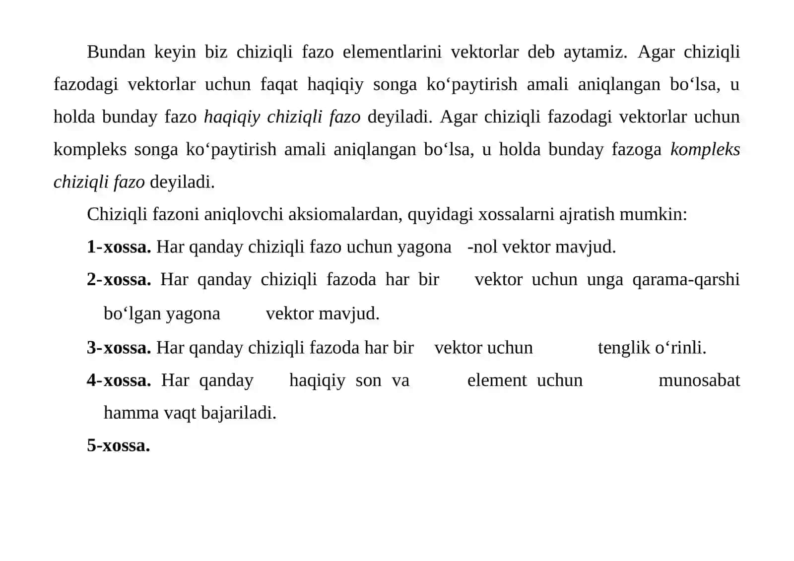Chiziqli fazo. Yevklid fazosi 4