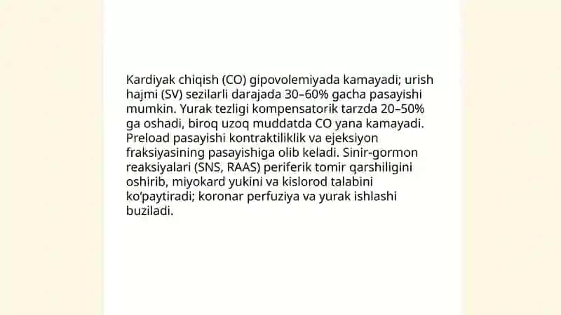 Gipovolemiyalarda qon aylanishining oʻzgarishi 4