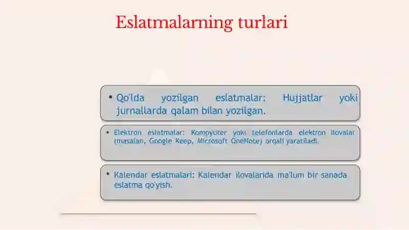 ESLATMALAR BILAN ISHLASH (NOTE- TAKING) VA FOYDALI JIHATLARI 4