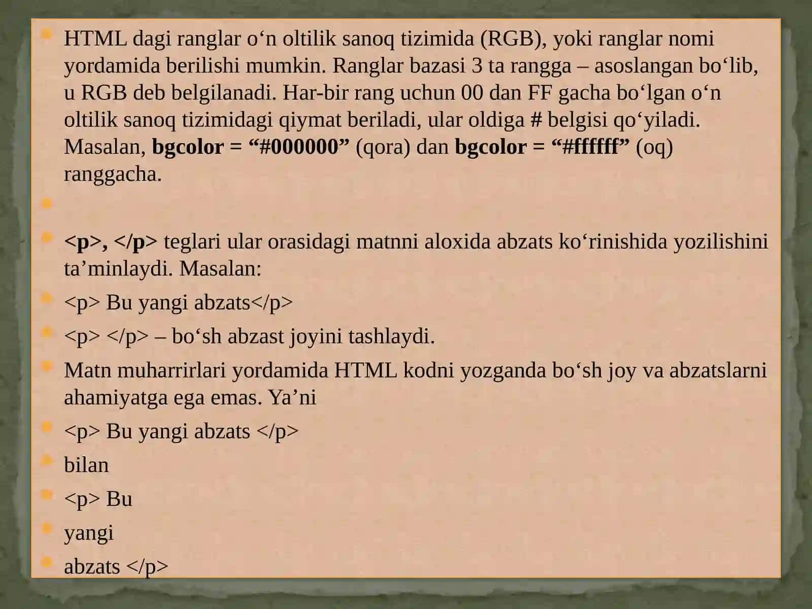 HTML sintaksisi, semantik belgilash, HTML hujjatlarining tuzilishi 4
