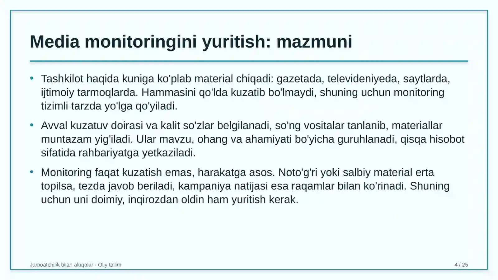 nashriyotlarda media monitoringini yuritish 9948 4