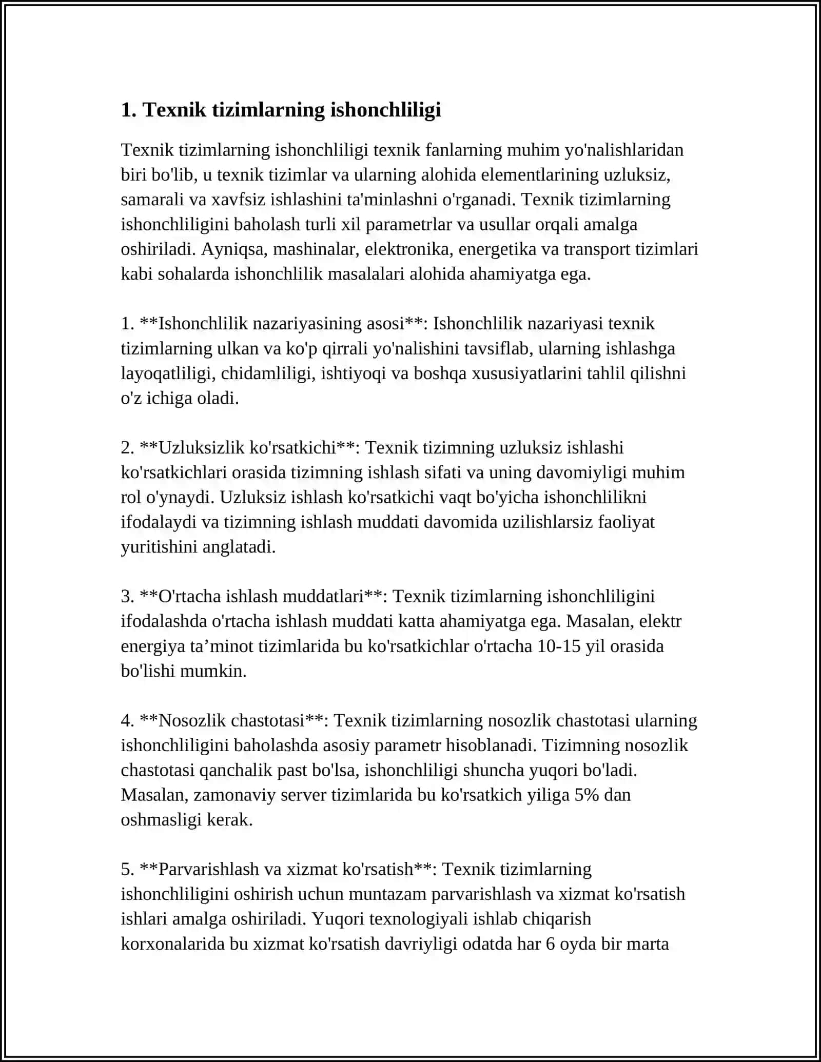 TEXNIK TIZIMNI ISHONCHLILIGINI ASOSIY NAZARIYALARI 4