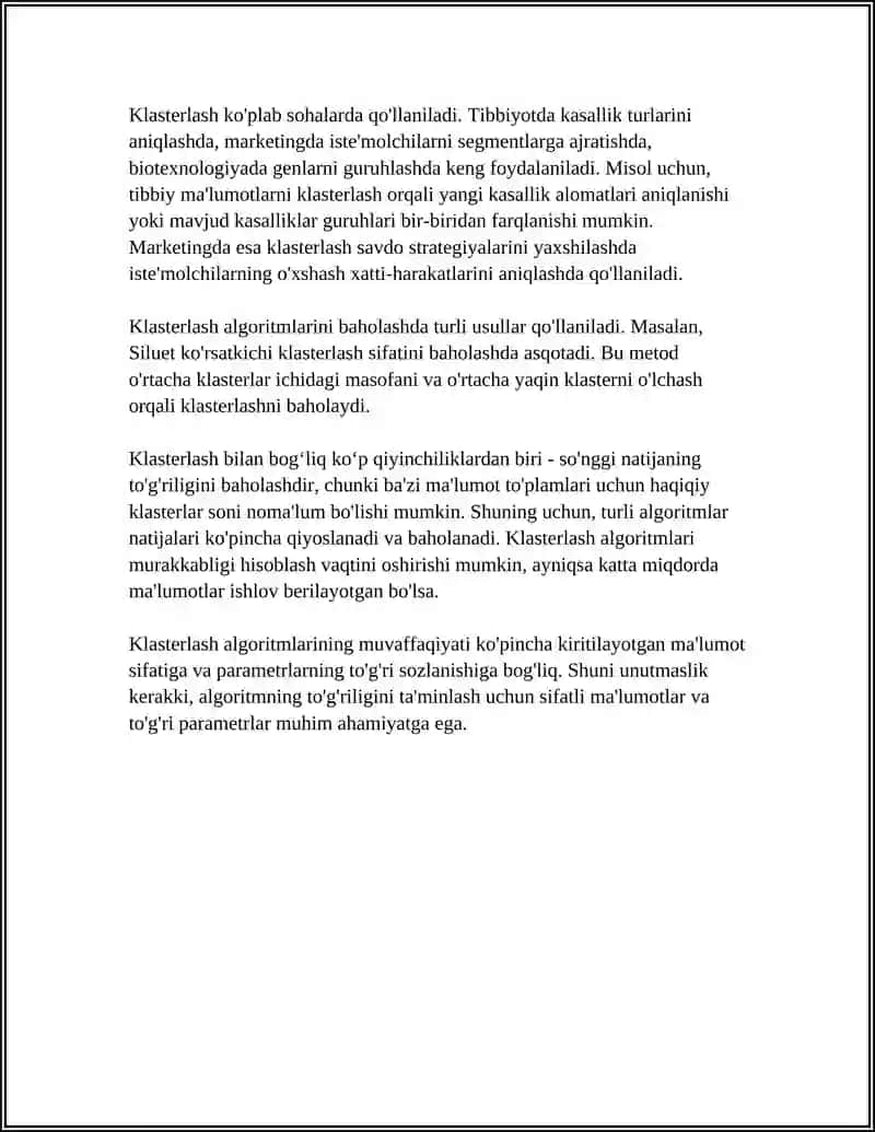 O'QITUVCHISIZ O'QITISH (UNSUPERVISED LEAMING) 4