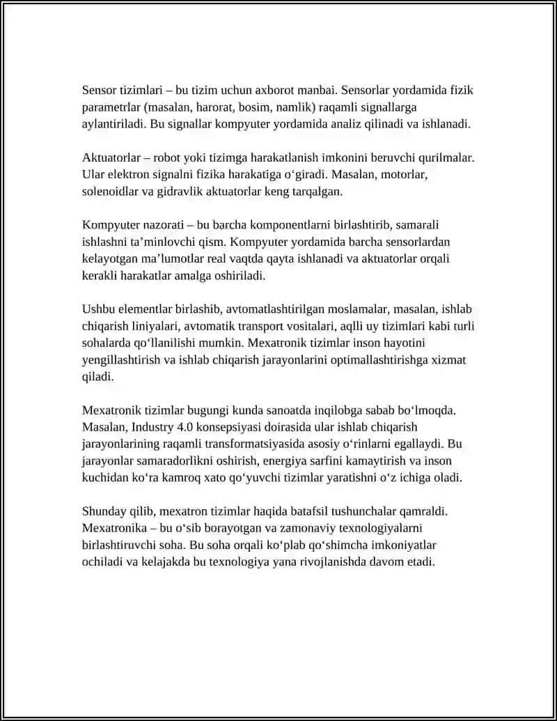 KOMPYUTER TEXNIKASIDA MEXATRON TIZIMLAR VA MEXATRON MODULAR 4