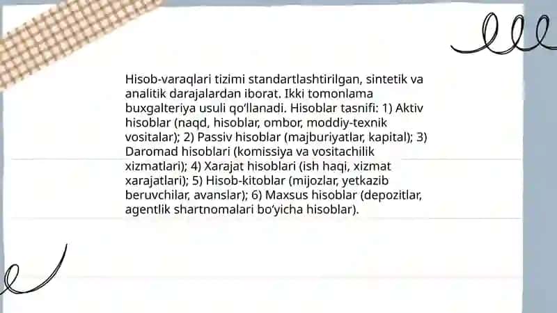 Vositachilik xizmatlarni ko‘rsatuvchi sub’ektlarda buxgalteriya hisobi 4
