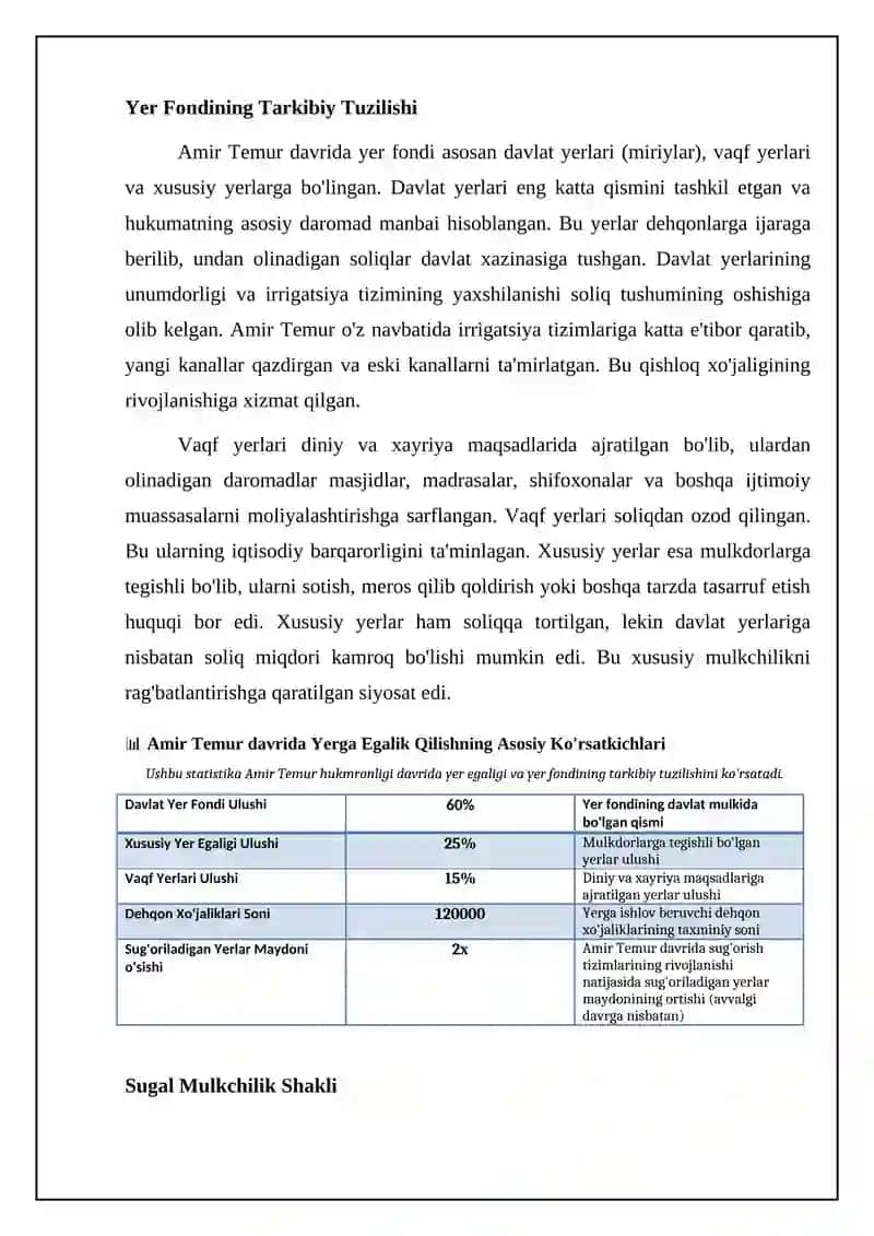 Amir temur davridagi yer egaligining hususiyatlari 4