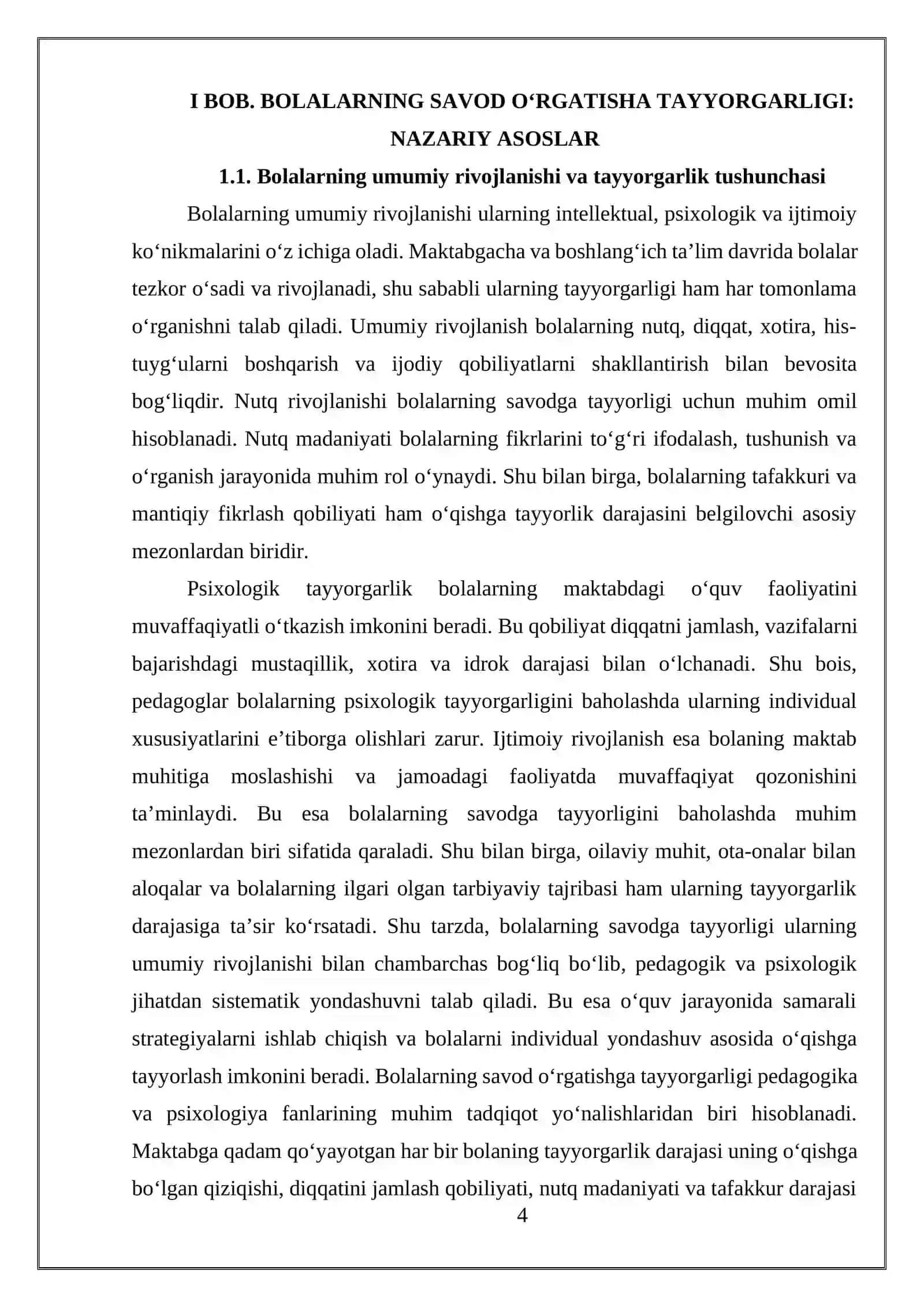 Bolalarining savod o'rgatish jarayoniga tayyorgarligini o'rganish 4
