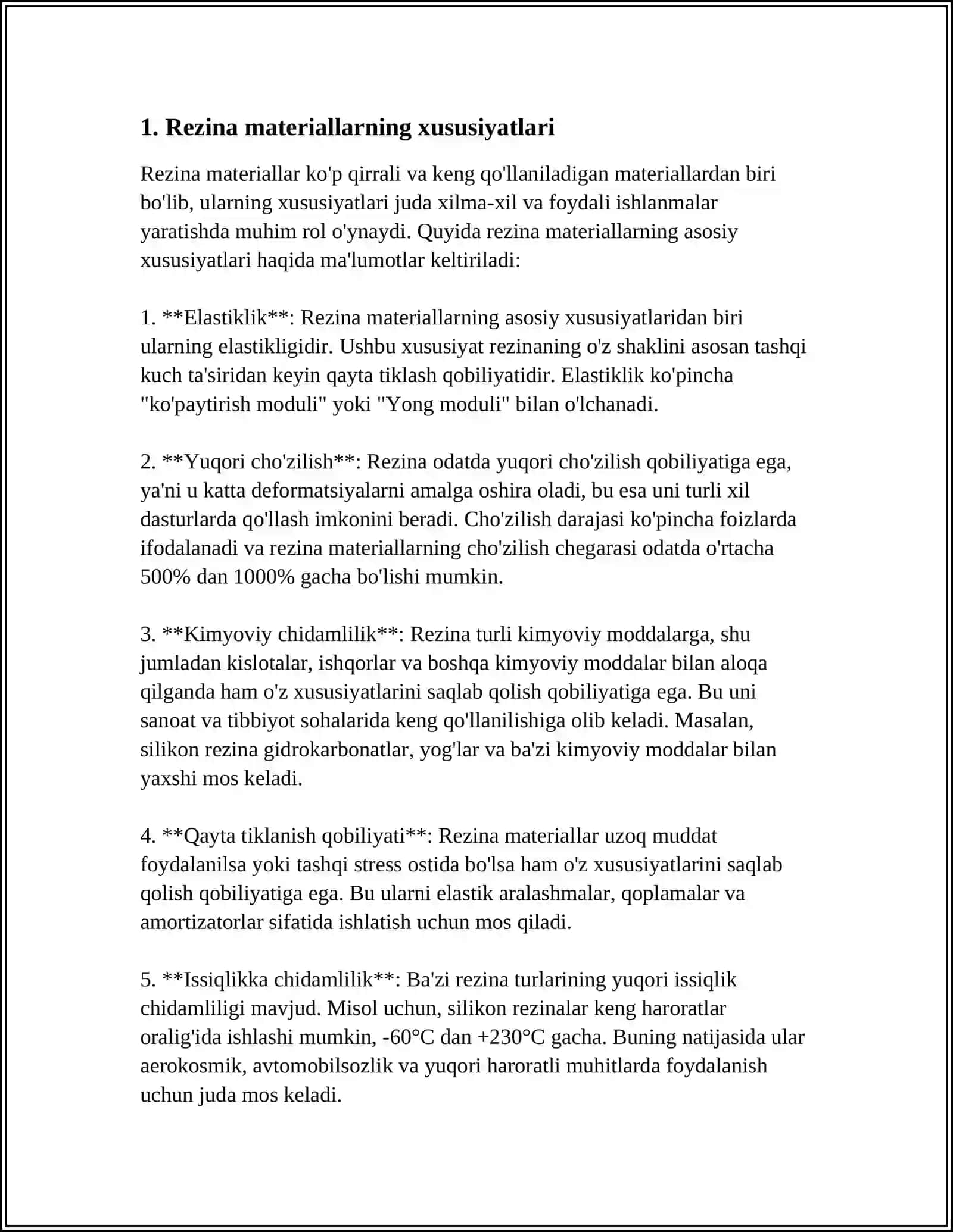 REZINA MATERIALLAR, ULARNING TURLARI VA ISHLATILISH SOHALARI 4