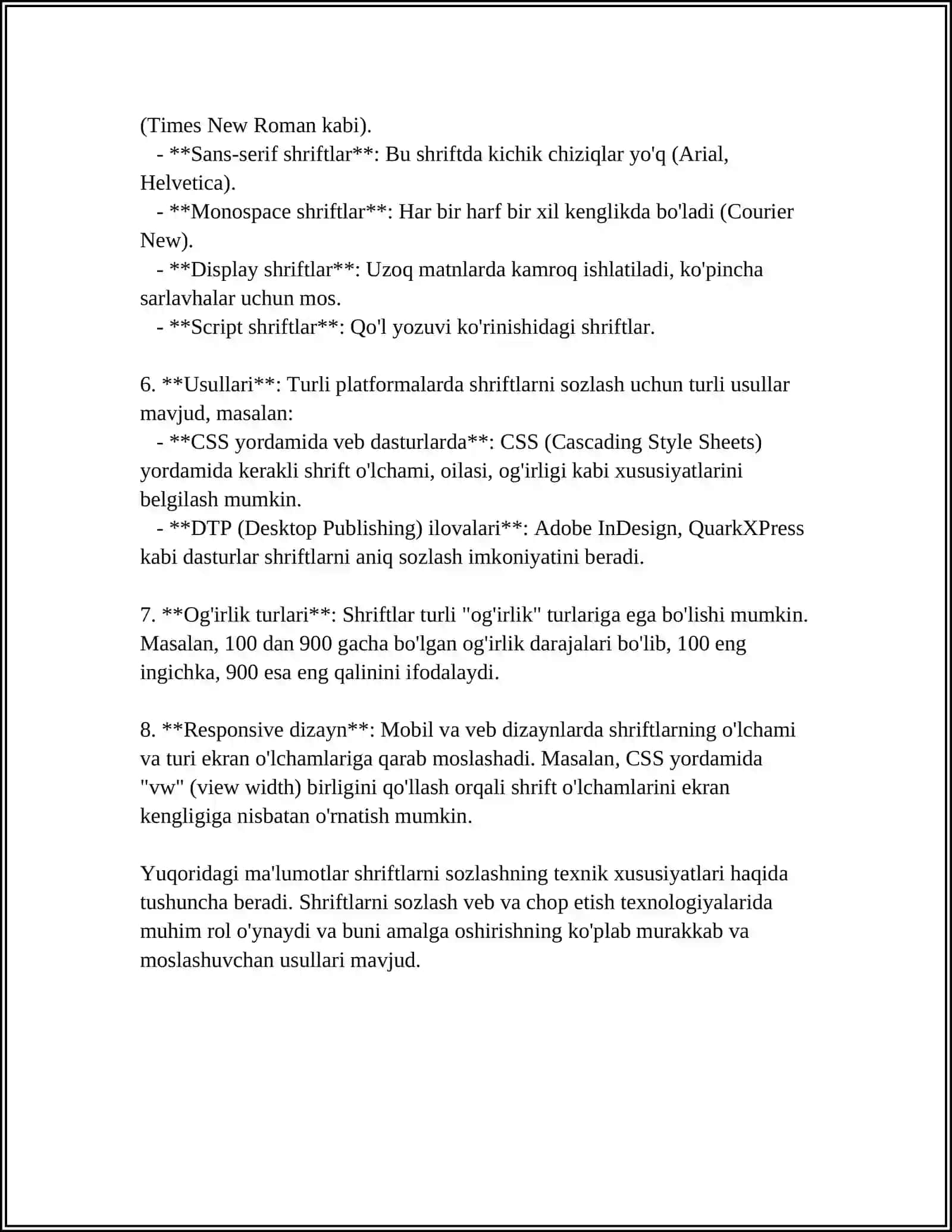 WORD MATN MUHARRIRIDA SHRIFTLAR BILAN ISHLASH 4