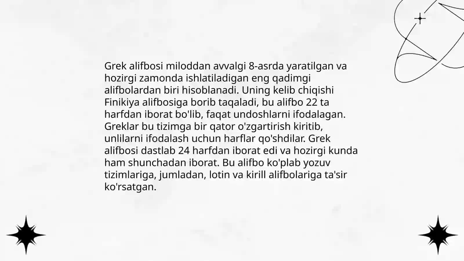 Finikiya, grek, rim alifbosi. Markaziy osiyoda yozuv madaniyatining shakllanishi 4