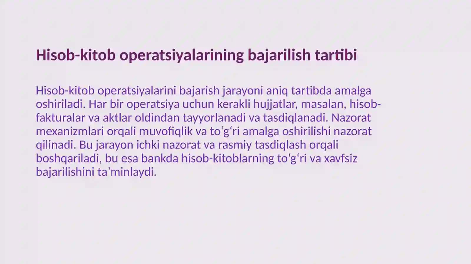 Bankdagi hisob kitob operatsiyalari hisobi 4