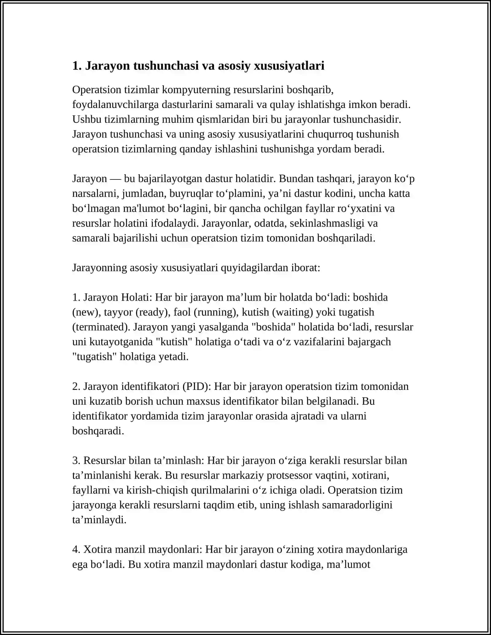 OPERATSION TIZIMLARDA JARAYON TUSHUNCHASI 4
