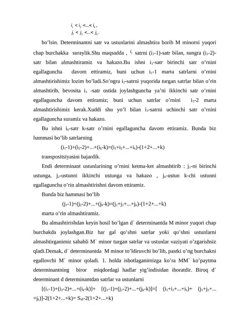 Minorlar va algebraik to'ldiruvchilar 4