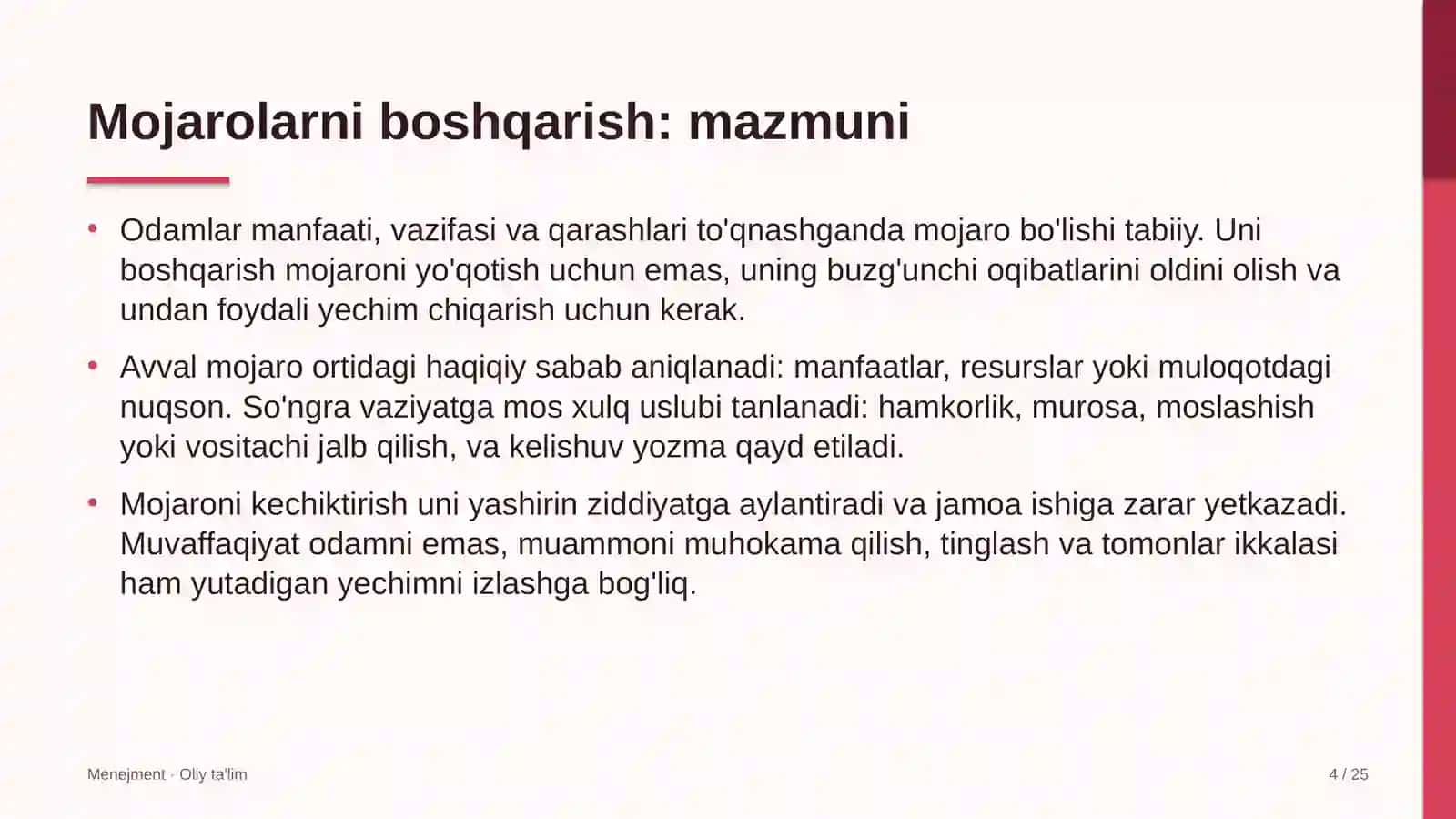 Kattalar ta'limida mojarolarni boshqarish 4