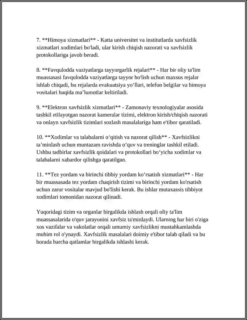 OLIY TA'LIM MUASSASASIDA OʻQUV JARAYONINI XAVFSIZ TASHKIL ETISHNING TASHKILIY TUZULMASI 4