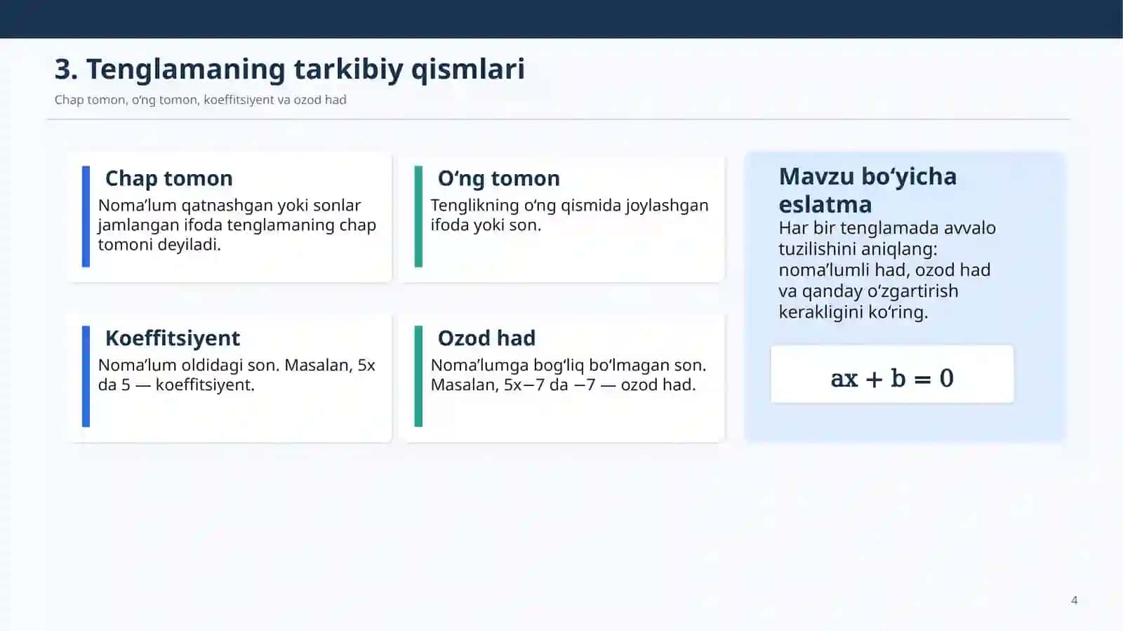 Bir noma’lumli chiziqli tenglamalar 4